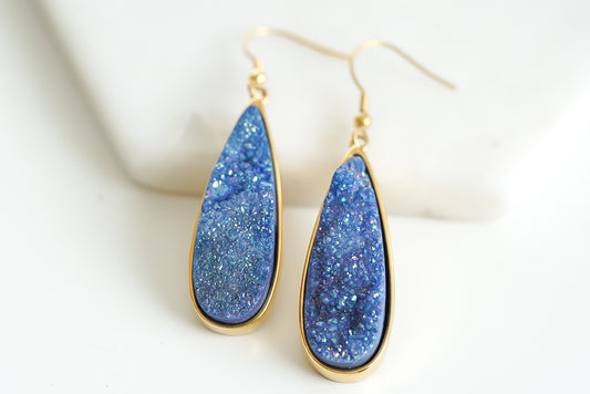 Druzy Collection - Denim Quartz Drop Earrings