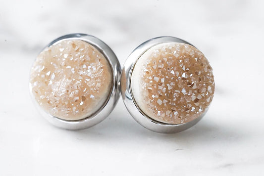 Stone Collection - Silver Amber Quartz Stud Earrings