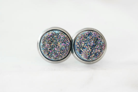 Stone Collection - Silver Elara Cosmic Quartz Stud Earrings