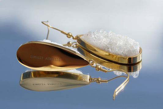Druzy Collection - Gold Quartz Drop Earrings