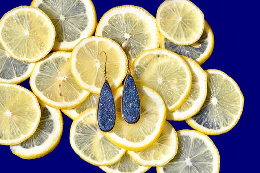 Druzy Collection - Denim Quartz Drop Earrings