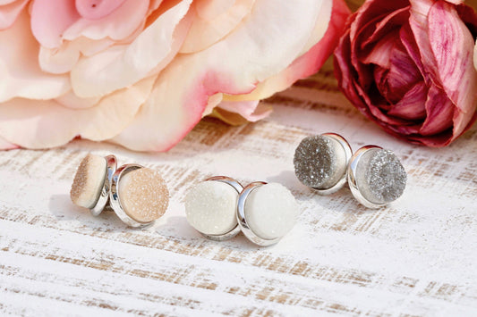 Stone Collection - Silver Quartz Earrings Set