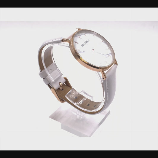 Tempus Collection - Rose Gold Marble White Leather Watch