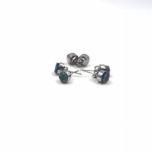 Regal Collection - Silver Cosmic Quartz Stud Earring Set