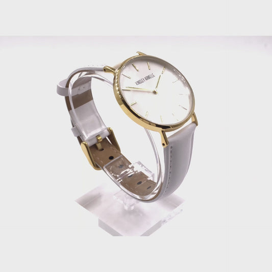 Tempus Collection - Gold Ashen White Leather Watch