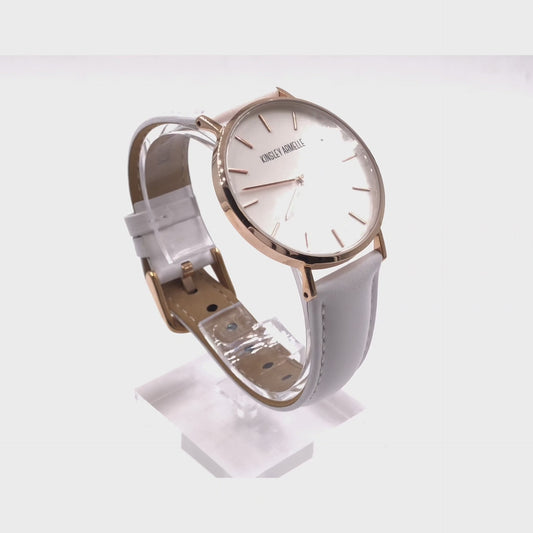 Tempus Collection - Rose Gold Ashen White Leather Watch