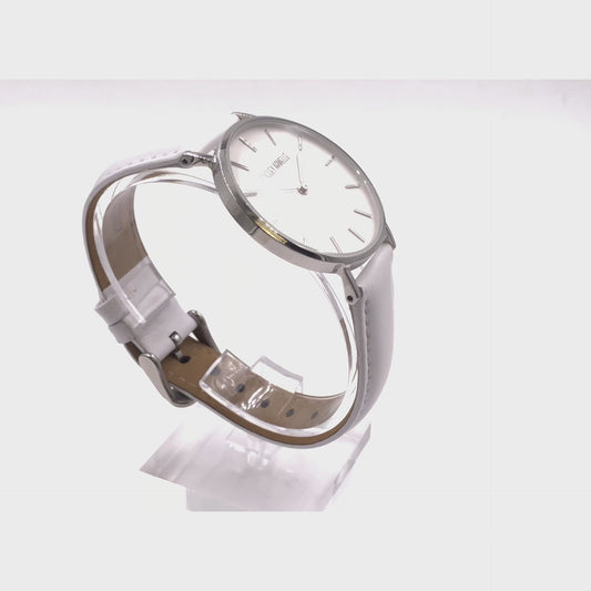 Tempus Collection - Silver Ashen White Leather Watch