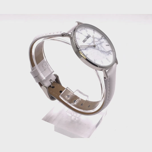 Tempus Collection - Silver Marble White Leather Watch