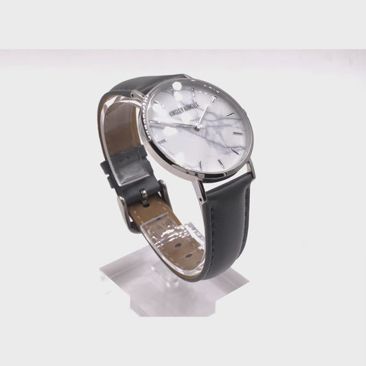 Tempus Collection - Silver Marble Gray Leather Watch