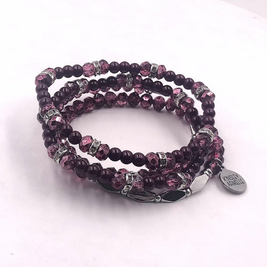 Stacked Collection - Silver Raspberry Wine Bracelet Set