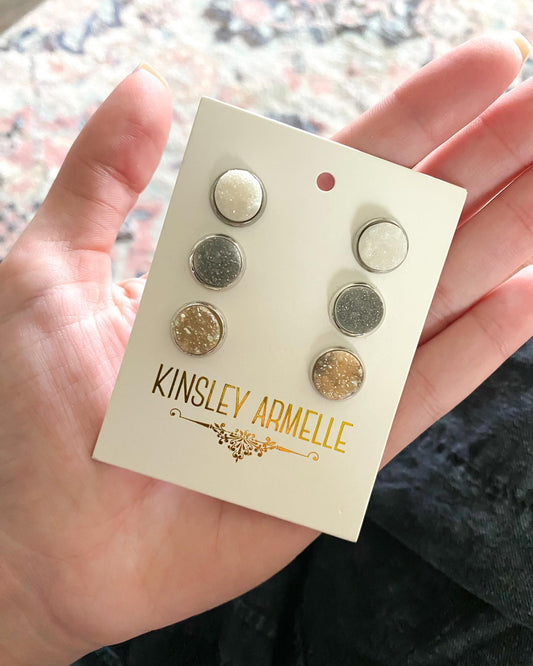 Stone Collection - Silver Quartz Earrings Set