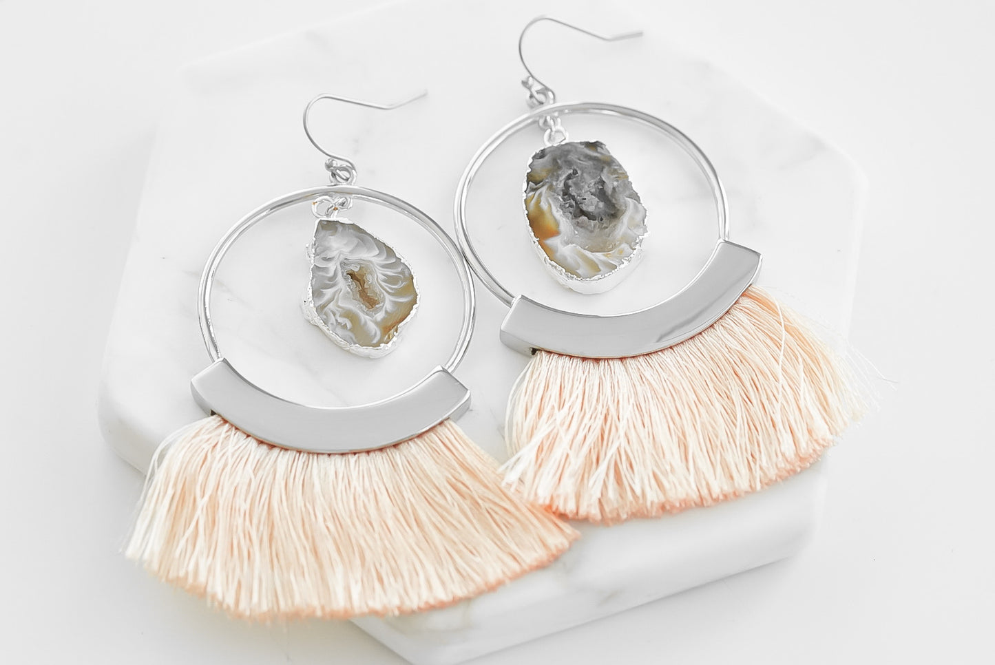 Agate Collection - Silver Punch Fringe Earrings