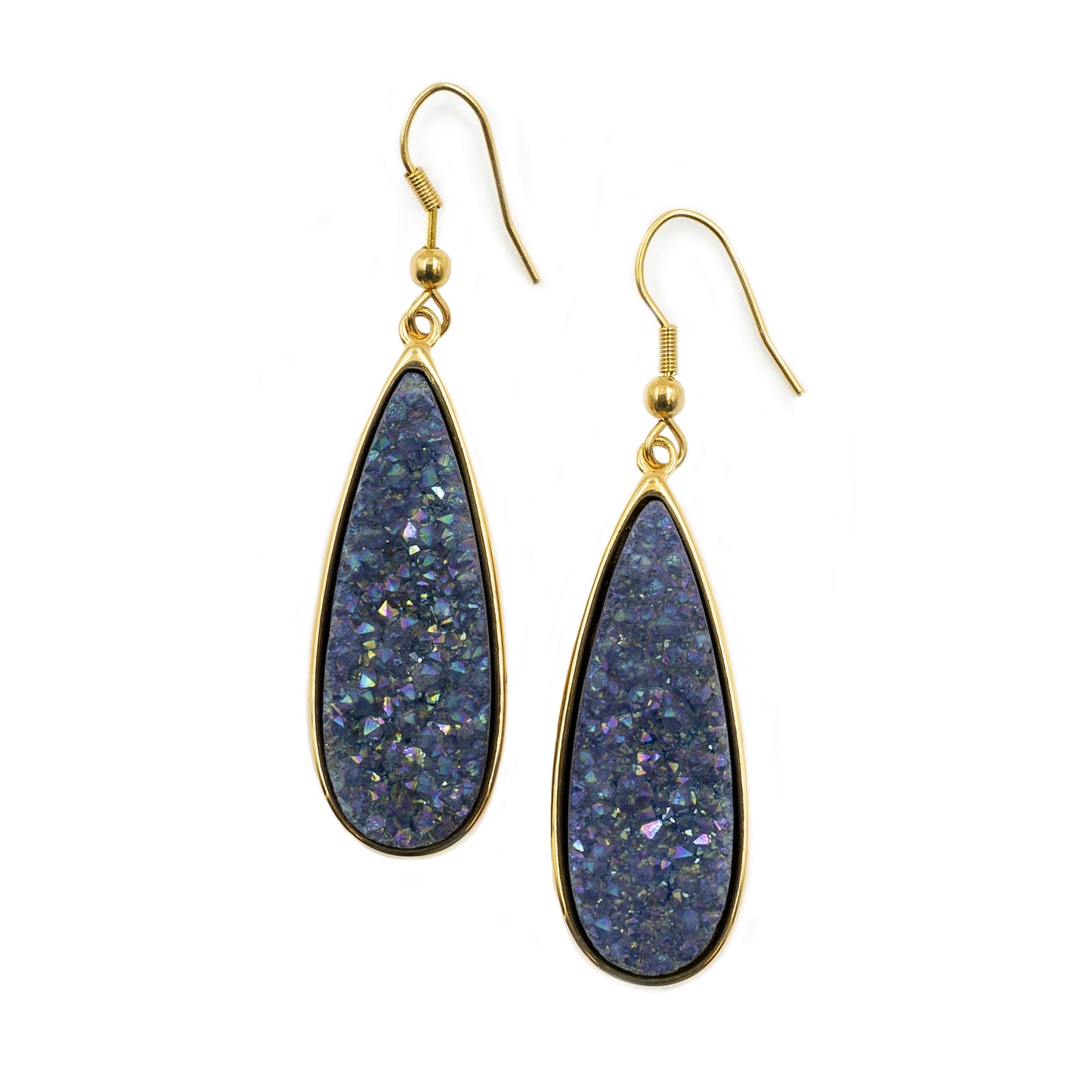 Druzy Collection - Denim Quartz Drop Earrings