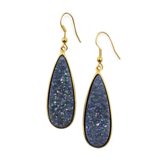 Druzy Collection - Denim Quartz Drop Earrings