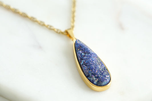 Druzy Collection - Denim Quartz Drop Necklace