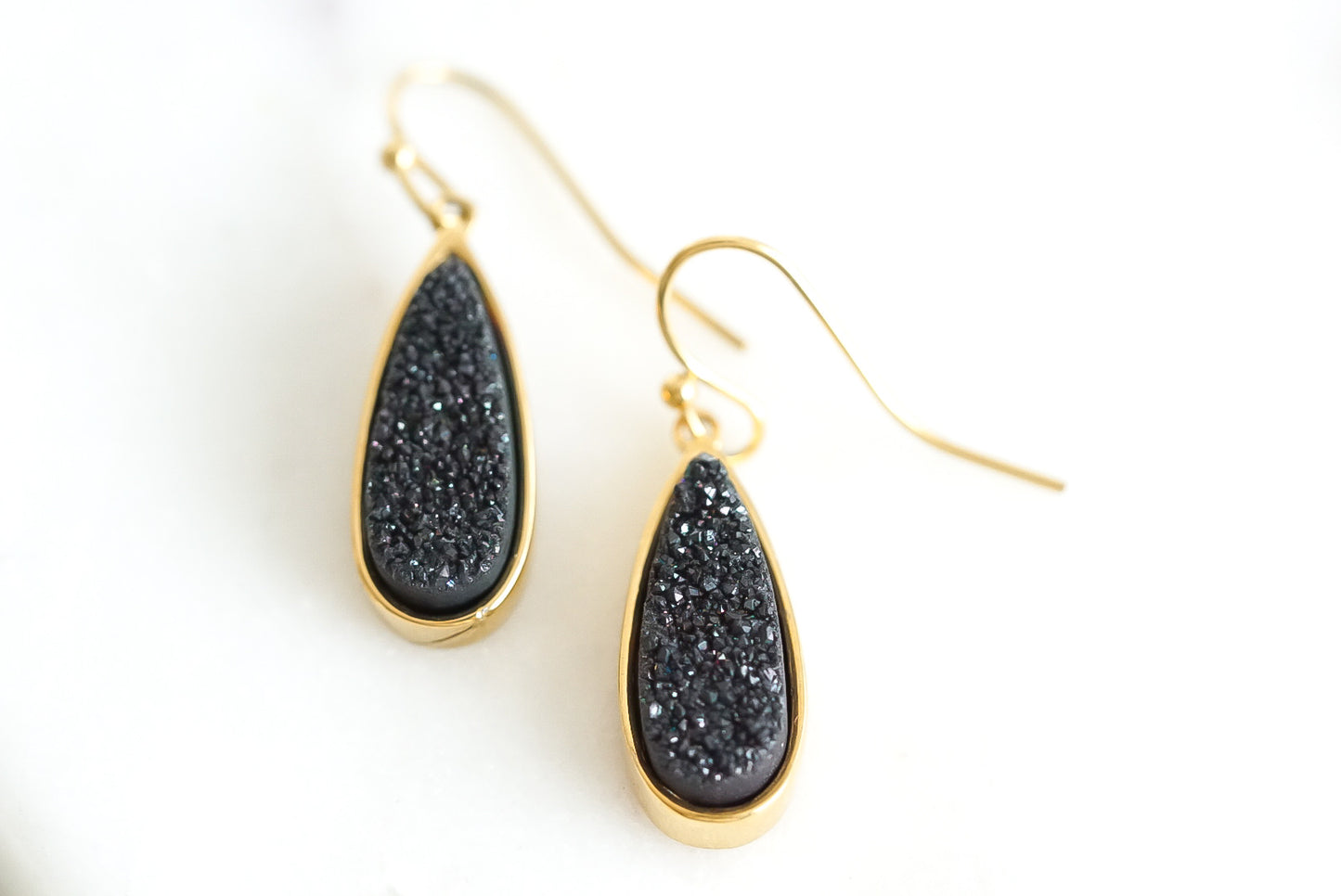 Druzy Collection - Petite Raven Quartz Drop Earrings