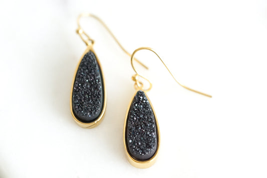 Druzy Collection - Petite Raven Quartz Drop Earrings