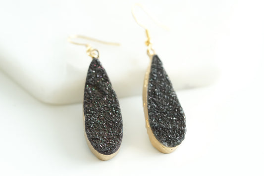 Druzy Collection - Raven Drop Earrings