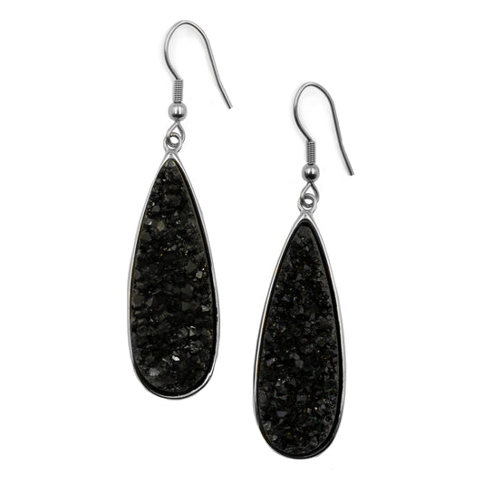 Druzy Collection - Silver Raven Quartz Drop Earrings