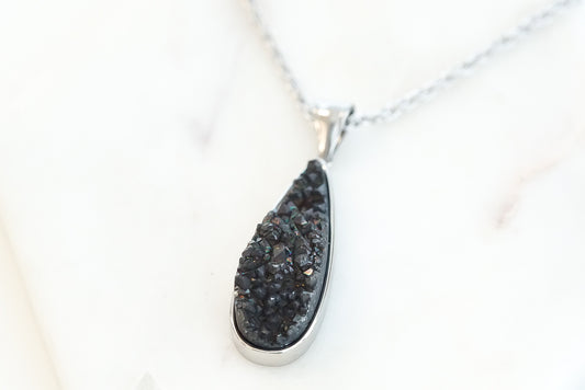 Druzy Collection - Silver Raven Quartz Drop Necklace