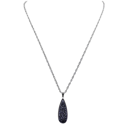 Druzy Collection - Silver Raven Quartz Drop Necklace