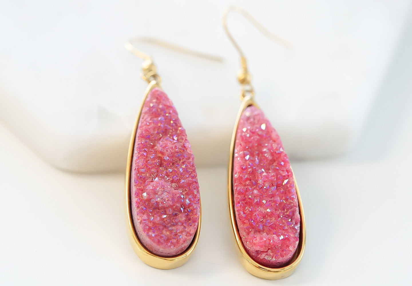 Druzy Collection - Blush Quartz Drop Earrings