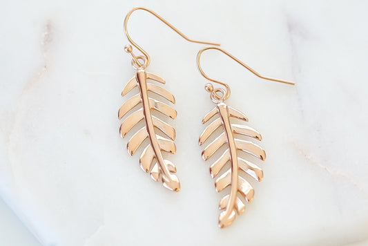 Goddess Collection - Rose Gold Laurel Leaf Drop Earrings