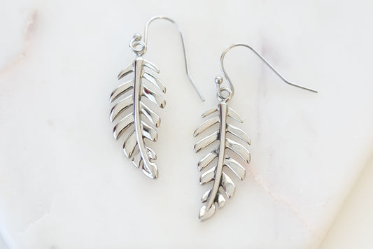 Goddess Collection - Silver Laurel Leaf Drop Earrings