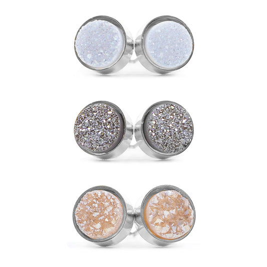 Regal Collection - Silver Quartz Stud Earring Set