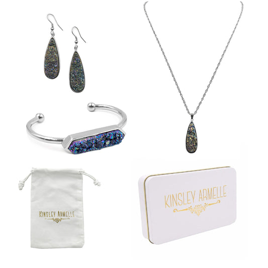 Druzy Silver Cosmic Quartz Gift Set