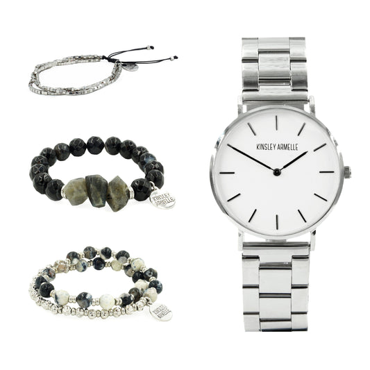 Silver Onyx Bracelet Stack