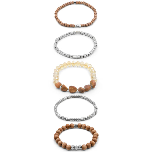 Stacked Collection - Silver Rosewood Bracelet Set