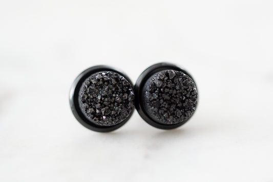 Stone Collection - Black Raven Quartz Stud Earrings