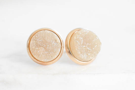 Stone Collection - Rose Gold Amber Quartz Stud Earrings