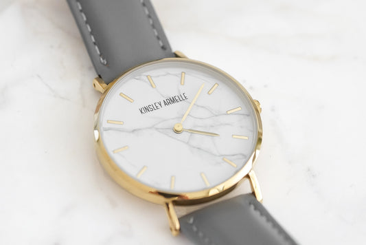 Tempus Collection - Gold Marble Gray Leather Watch