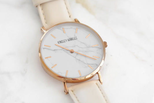 Tempus Collection - Rose Gold Marble Tan Leather Watch