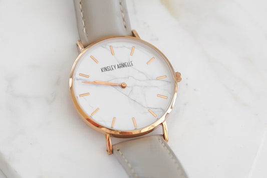 Tempus Collection - Rose Gold Marble Taupe Leather Watch