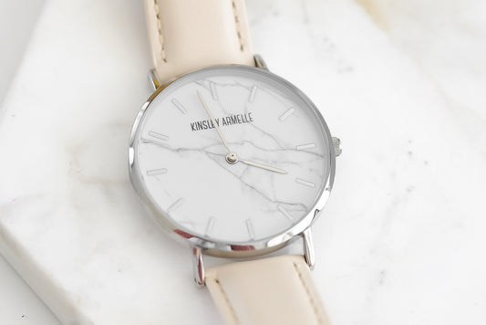 Tempus Collection - Silver Marble Tan Leather Watch