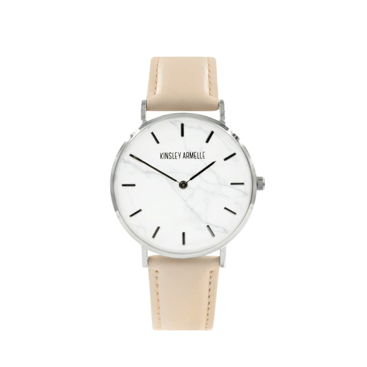 Tempus Collection - Silver Marble Tan Leather Watch